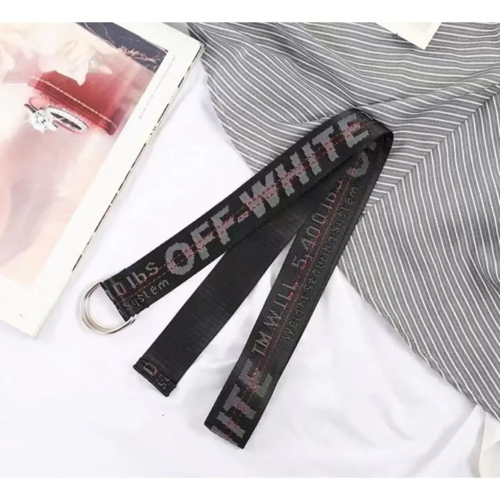 Unisex One Size Off-White D-ring Industrial Nylon Belt 58” In Black/Grey/Red